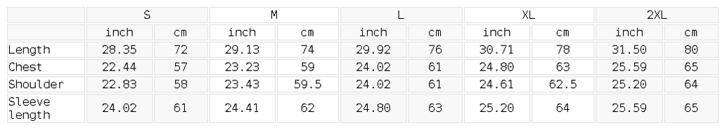 Sharp on All Sides LS size guide