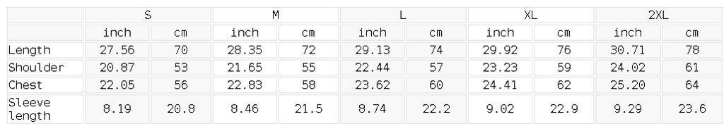 Watch Out Tee size guide