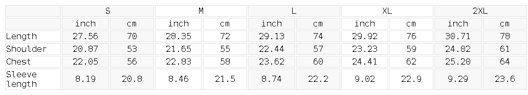 Watch Out Tee size guide