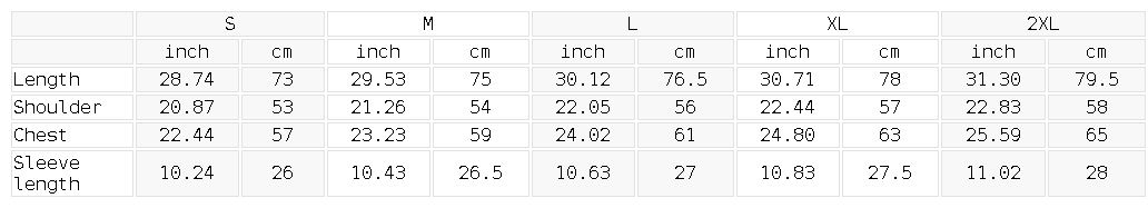 Holy Optics Tee size guide