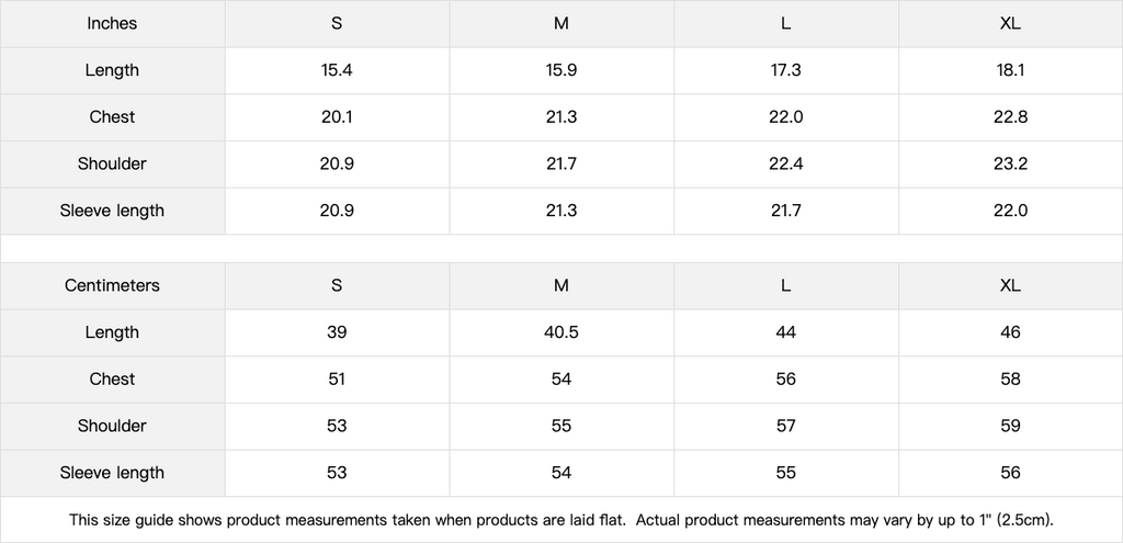 Women's Star Bar Crop LS size guide