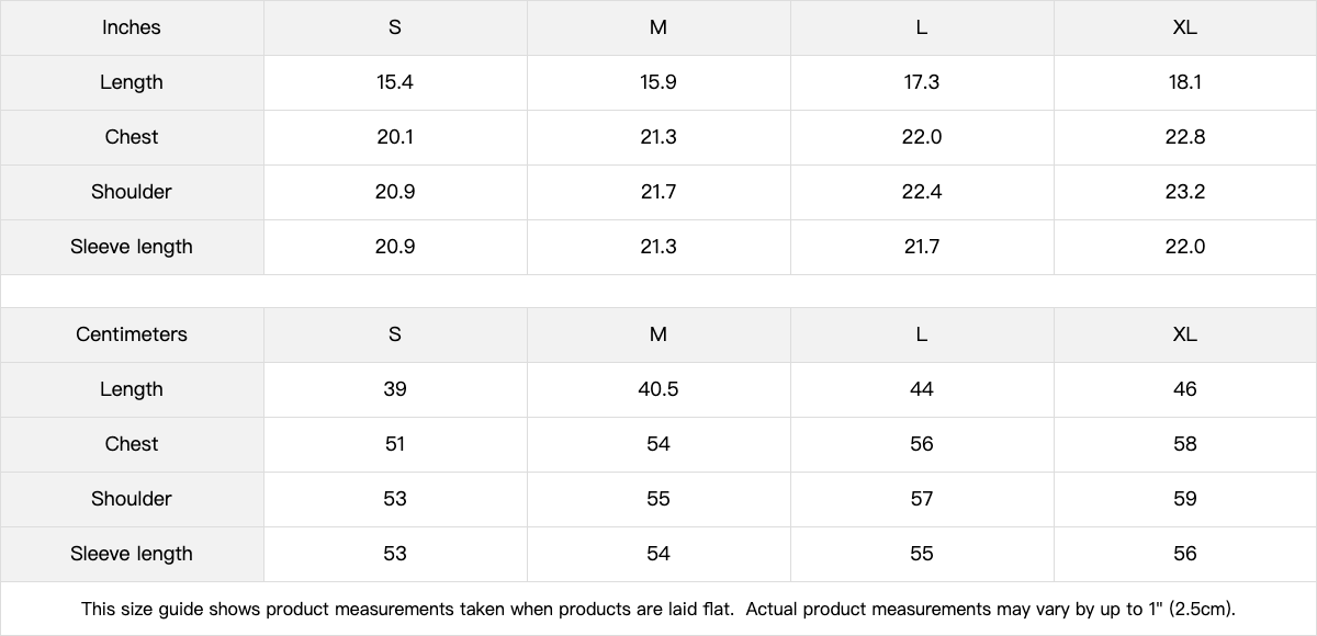 Women's Star Bar Crop LS size guide