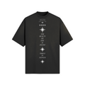 Alternate front view of the Sad Times Tee showing THE EYES COLLECTIVE mark, star motifs, dropped shoulders and washed black finish.